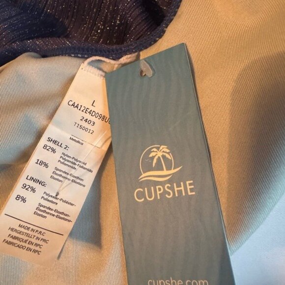 Cupshe Blue Lurex Crossback Cheeky One-Piece Large New Blue Beachy Coastal - Picture 6 of 10